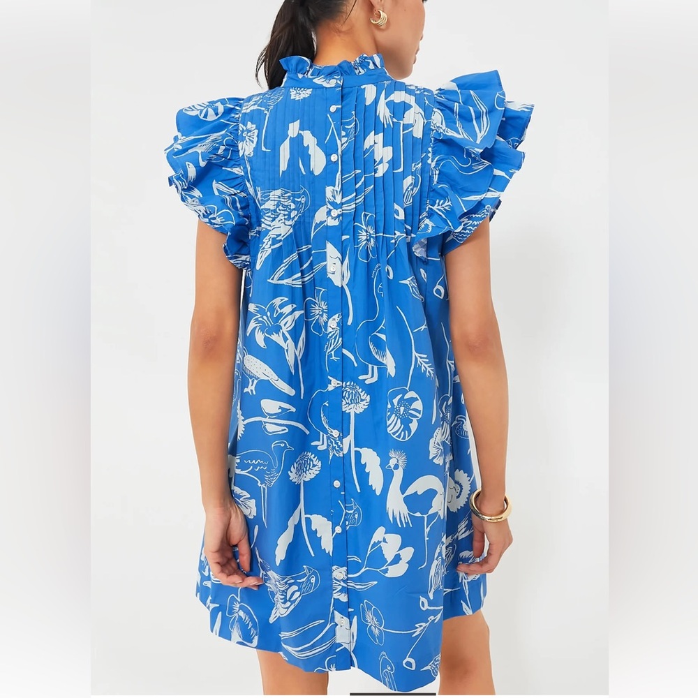 OLIPHANT Exclusive Audubon Blue Pintuck Ruffle Mini Dress - Picture 4 of 12